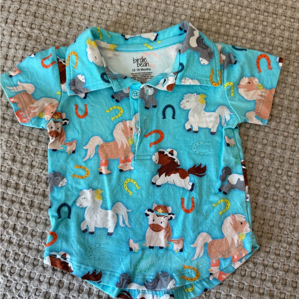 Birdie Bean Turquoise Pony Print Polo for Kids